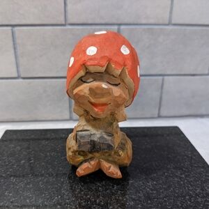Vintage Henning Hand Carved Wooden Troll Figurine Mushroom Cap Norway Folk Art